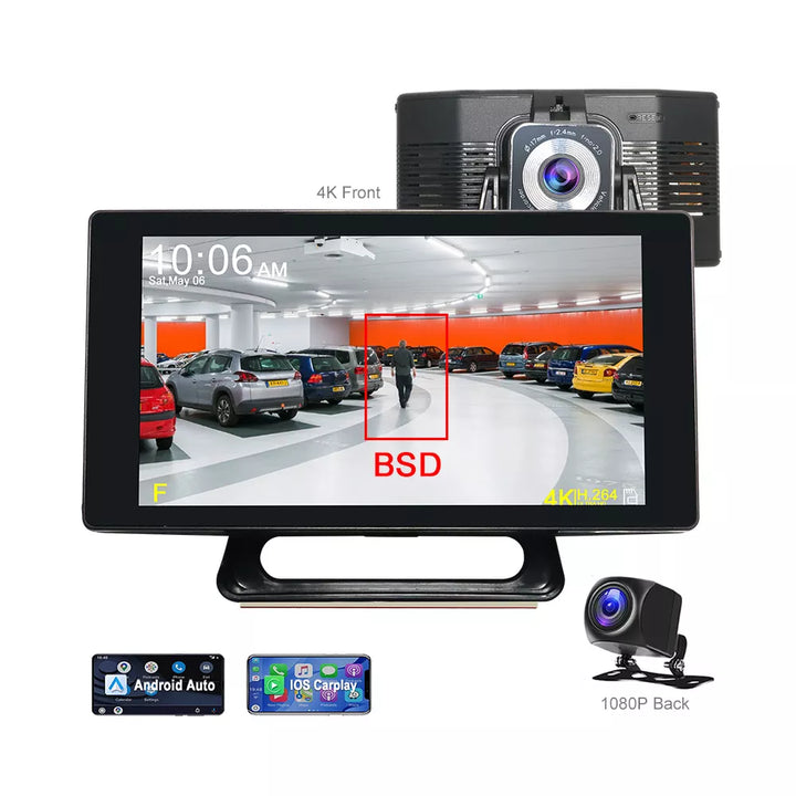 aoocci d501 wireless carplay front rear dash cam 4k screen