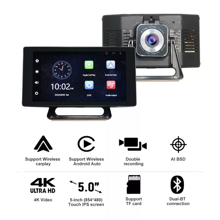 aoocci d501 wireless carplay front rear dash cam features