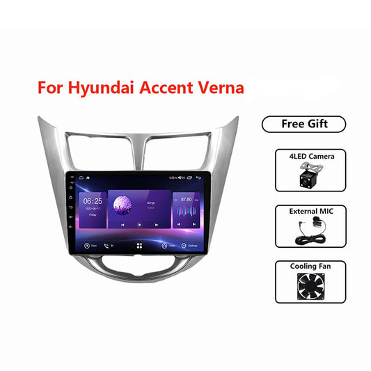 Radio integrada Android 12,0 con vídeo de navegación de 9 pulgadas para Hyundai Accent Verna 2010-2017