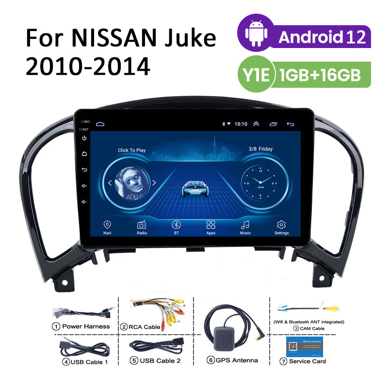 Radio Android 12.0 con navegación GPS y pantalla táctil de 9 pulgadas para Nissan Juke 2010-2014