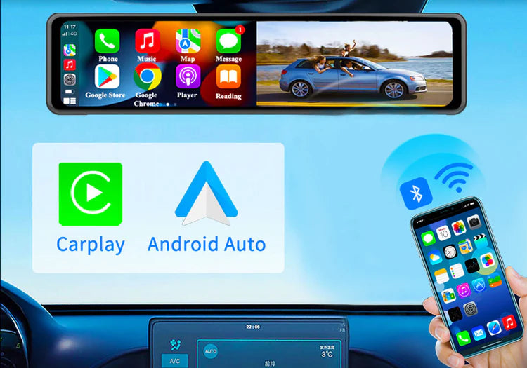 12 Mirror Dash Cam Wireless CarPlay Wireless Android Auto, Dash